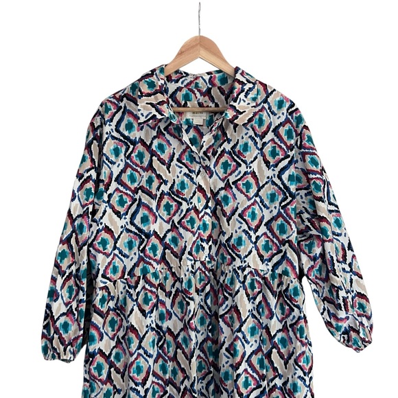 Anthropologie Maeve The Bettina Tiered Maxi Shirt Dress Sz XL Geometric Print - Picture 7 of 12